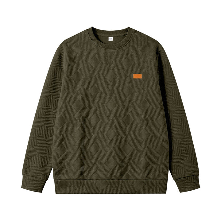 Unisex Textured Cotton Crewneck Sweatshirt with Diamond Structure and Leather Patch Mune Fashion
