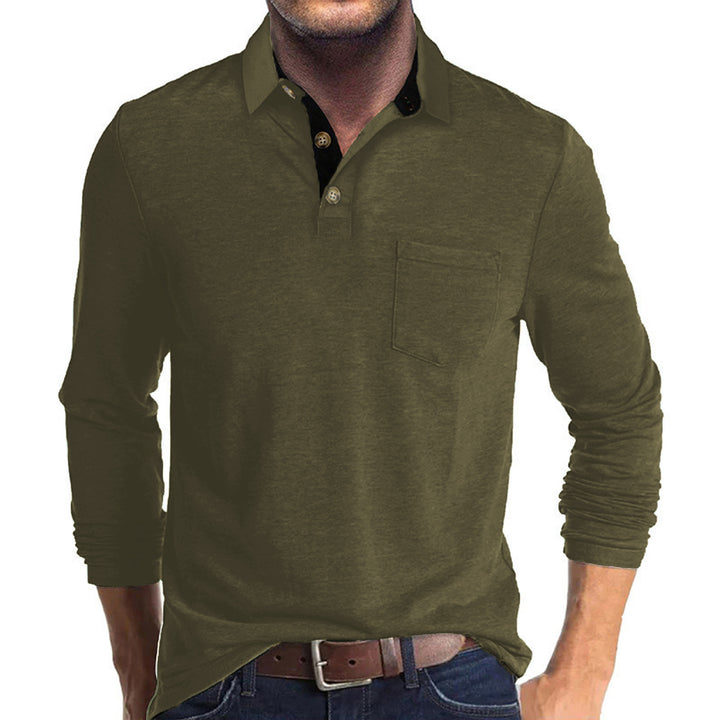 Men's long-sleeve polo shirt with chest pocket, contrasting button placket, and casual stretch fit Mune Fashion