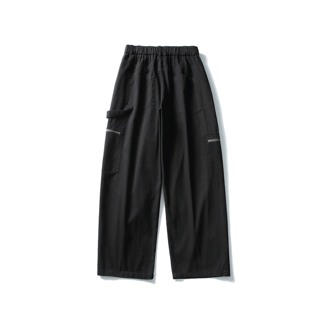 Women's Utility Cargo Pants with Wide Leg, High Elastic Waistband and Zipper Pockets Mune Fashion