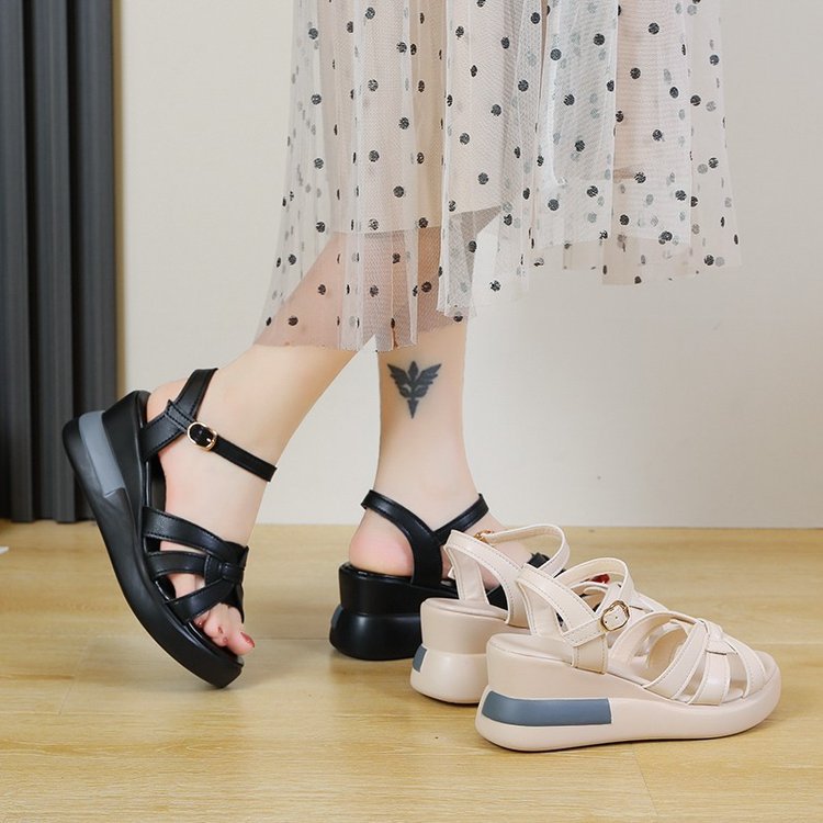 Women's braided wedge sandal with adjustable ankle strap and ergonomic platform footbed Mune Fashion