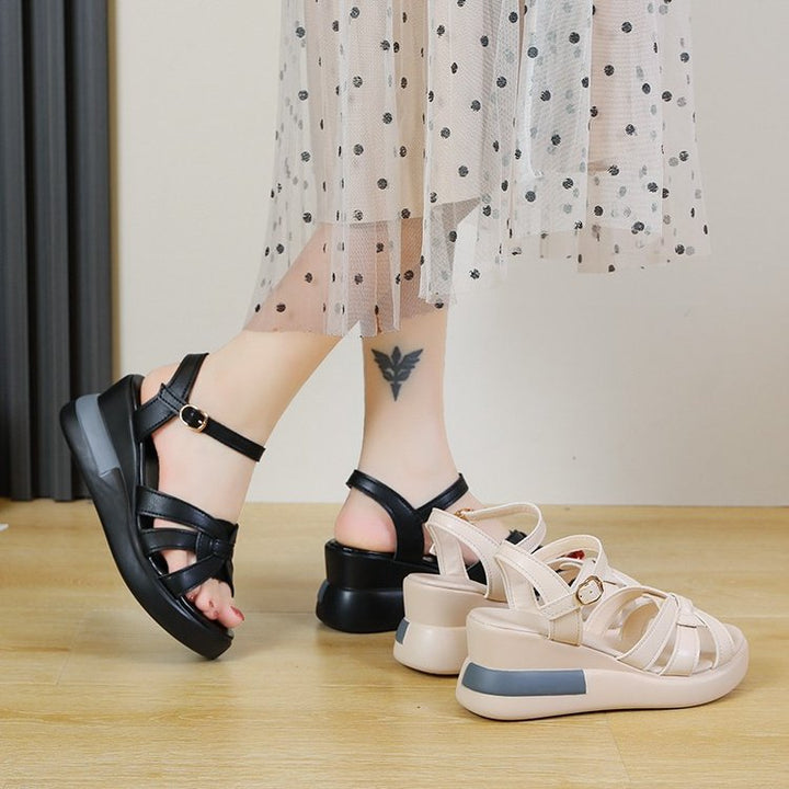 Women's braided wedge sandal with adjustable ankle strap and ergonomic platform footbed Mune Fashion