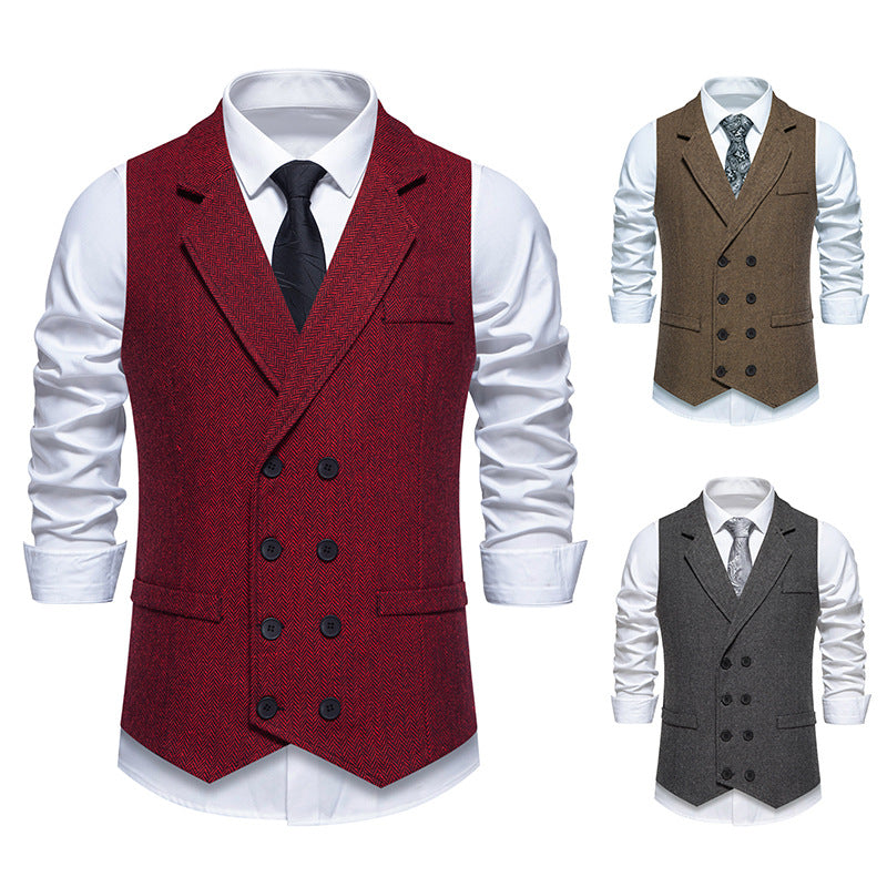 Men's double-breasted herringbone vest with lapel collar and flap pockets Mune Fashion