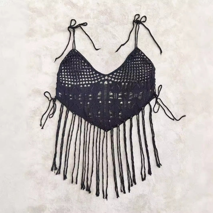 Women's crochet bikini top with frayed details Mune Fashion