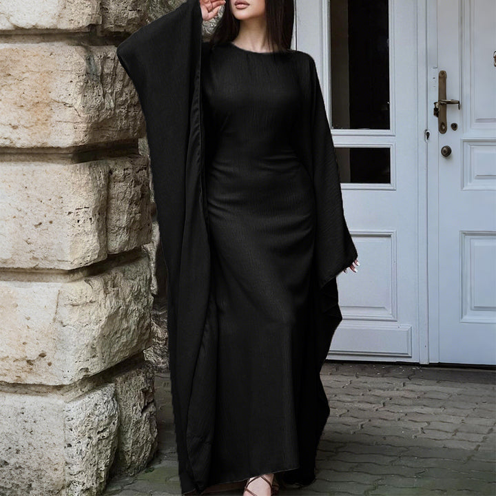 Women's flowing max dress with wide draped sleeves made of viscose blend Mune Fashion