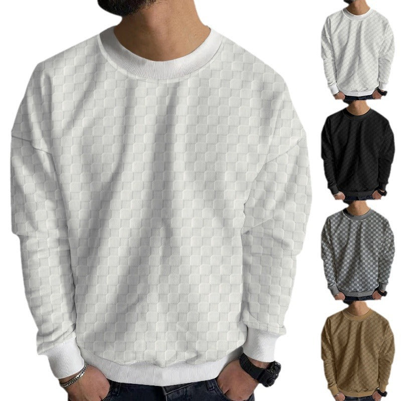 Men's Textured Knitted Sweater with Fine Check Waffle Structure & Ribbed Hem Mune Fashion