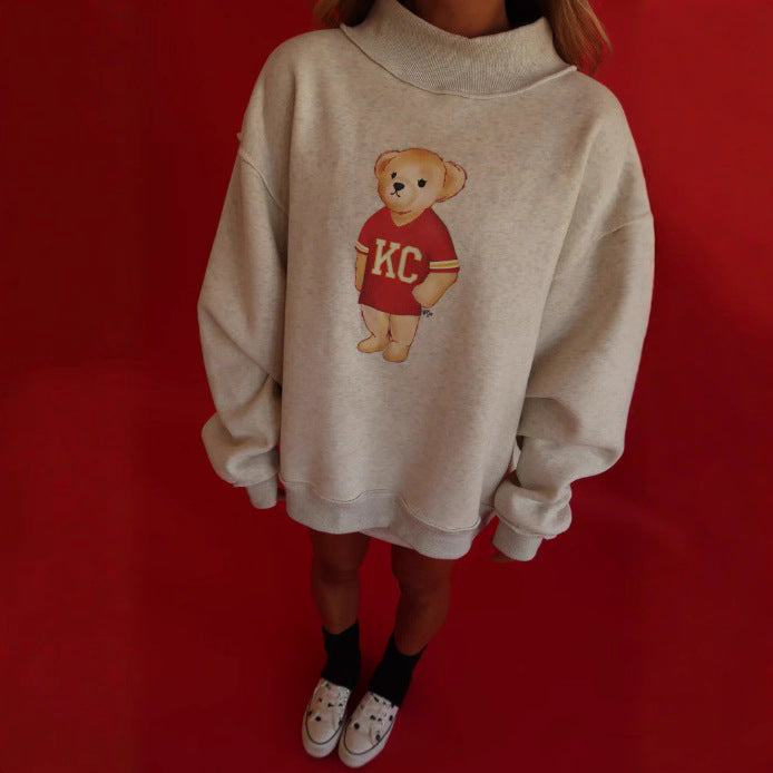 Women's oversized sweatshirt with teddy bear print and stand-up collar Mune Fashion