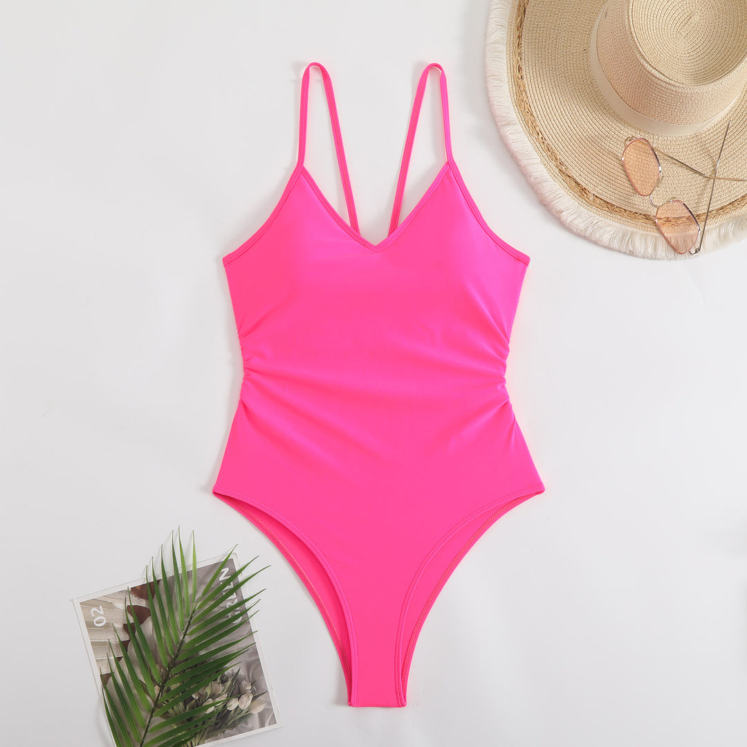 Women's One-Piece Swimsuit with Feminine V-Neck and Narrow Straps Mune Fashion