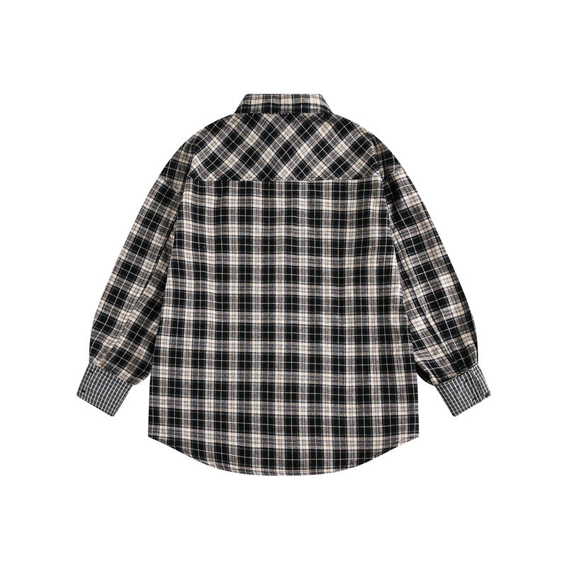 Unisex Oversize Shirt Jacket in Check Pattern with Asymmetric Chest Pocket and Contrast Cuffs Mune Fashion