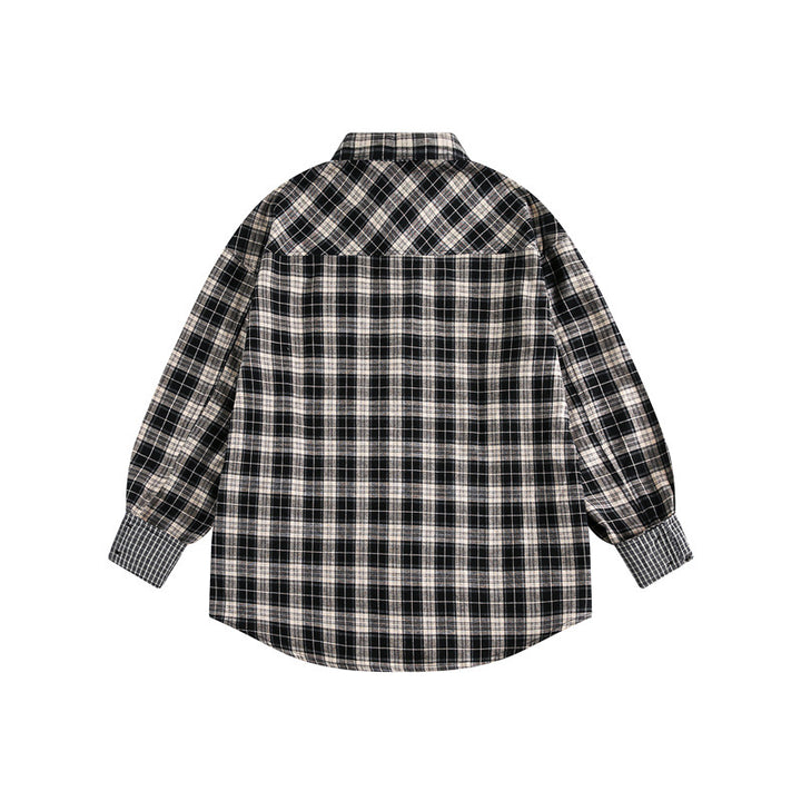 Unisex Oversize Shirt Jacket in Check Pattern with Asymmetric Chest Pocket and Contrast Cuffs Mune Fashion