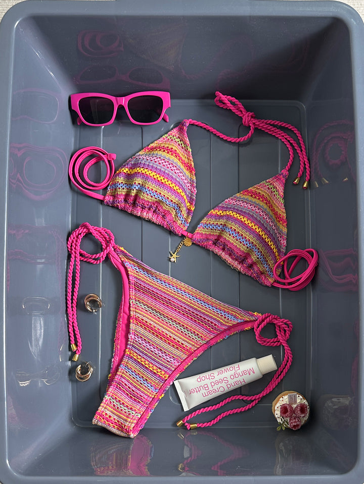 Ladies Braided Triangle Bikini with Colorful Crochet Pattern Mune Fashion