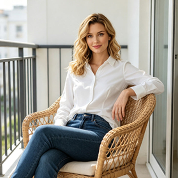 Ladies Tailored Shirt Blouse with Concealed Button Placket and Long Sleeve Mune Fashion