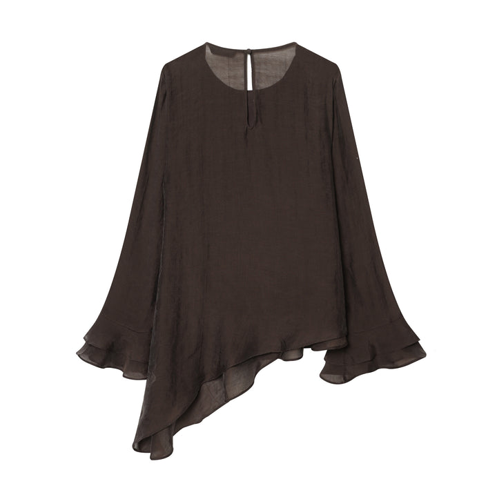 Women's multi-layered ruffle tunic with asymmetrical tiered hem and crew neck Mune Fashion