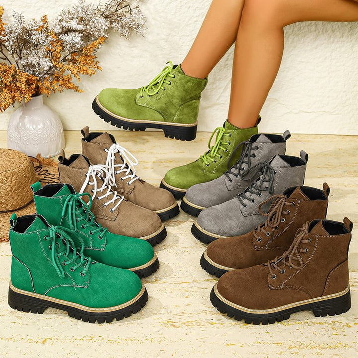 Women's lace-up ankle boots in suede look with warm lining, padded shaft and durable tread sole Mune Fashion