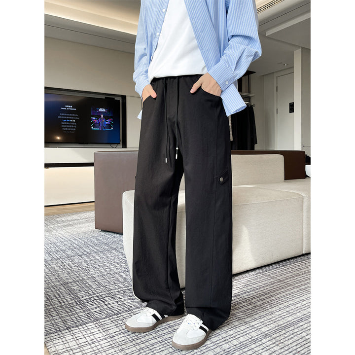 Men's Loose-Fitting Cargo Casual Pants with Elastic Waistband, Drawstring, and Side Flap Pocket Mune Fashion