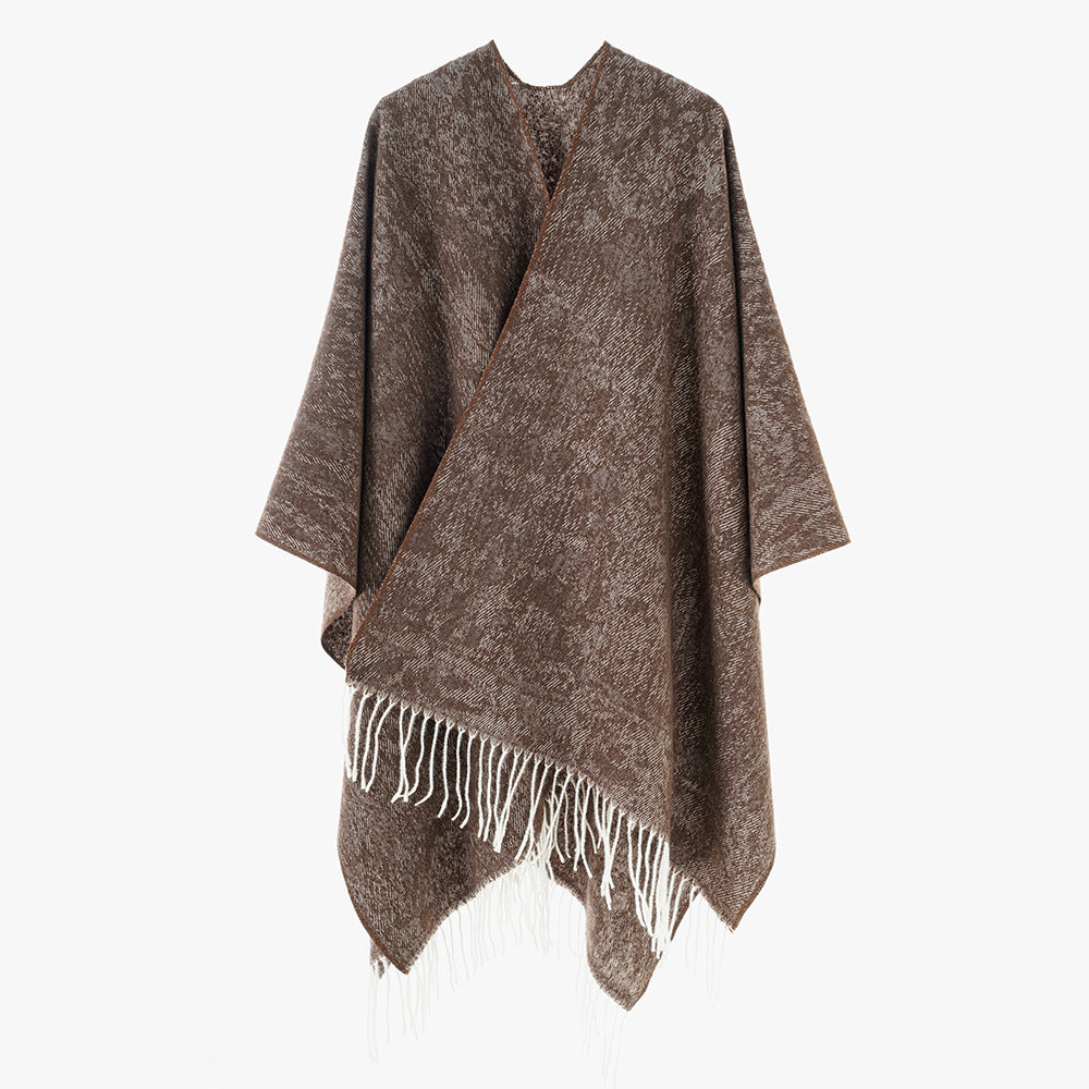 Women Oversized Knit Poncho with Fringe Hem Mune Fashion