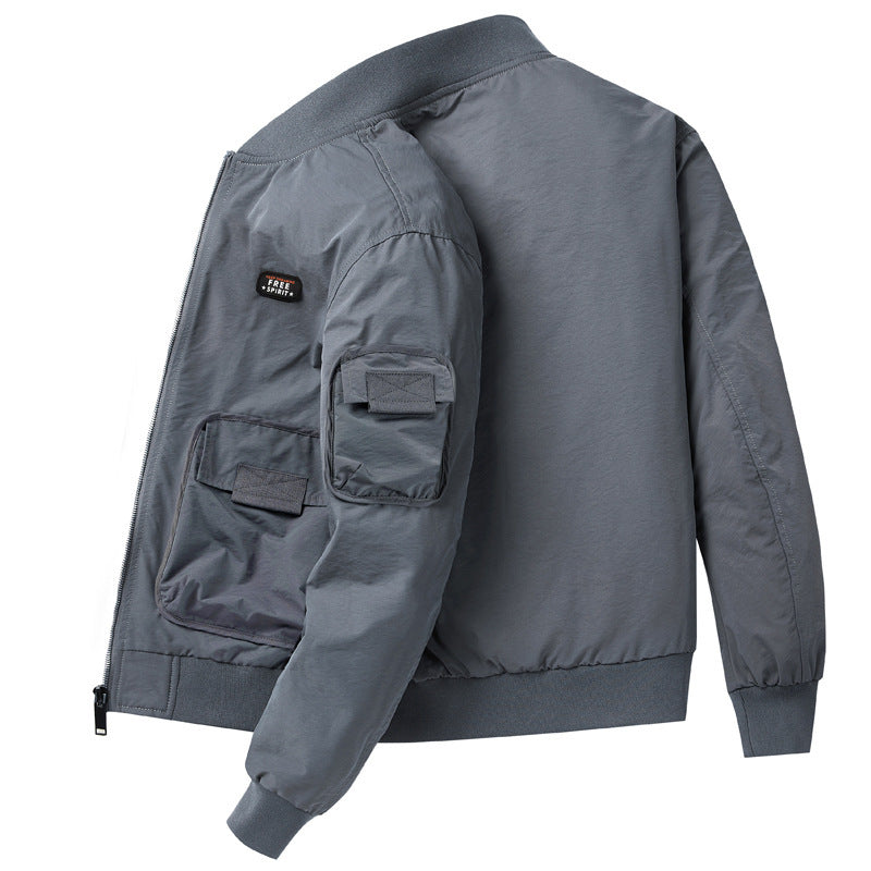 Men's lightweight nylon bomber in utility look with multiple pockets and ribbed cuffs Mune Fashion