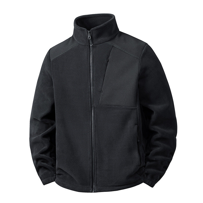 Men's fleece jacket with stand-up collar and reinforced shoulder panels Mune Fashion