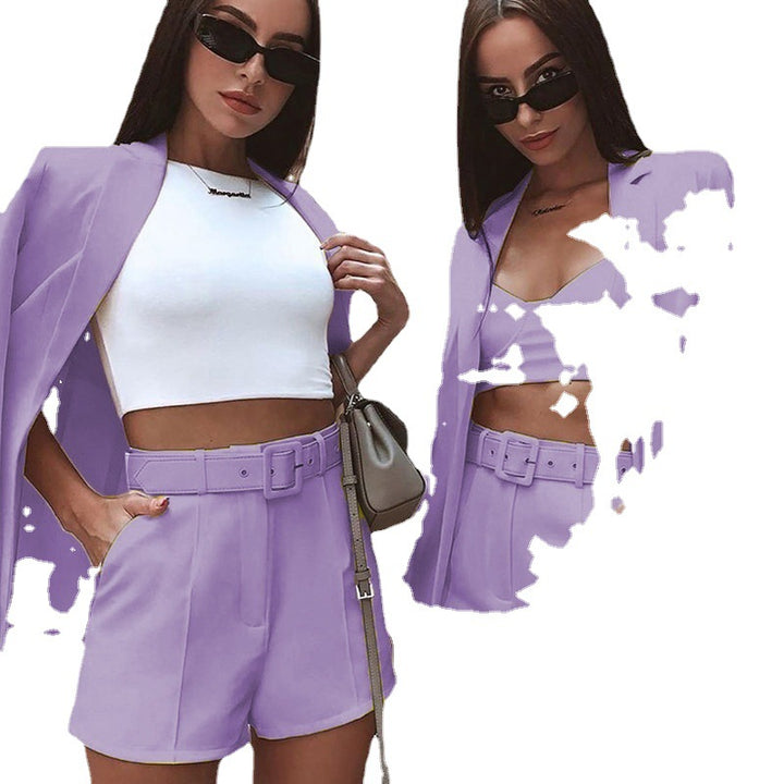 Women's Elegant Two-Piece Blazer-Shorts Set with Tailored Lapel Blazer and High-Waist Shorts Mune Fashion