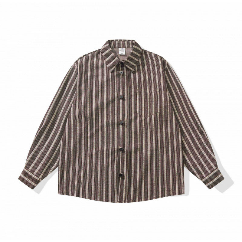 Unisex Oversized shirt jacket with vertical stripes, chest pocket, and boxy silhouette Mune Fashion