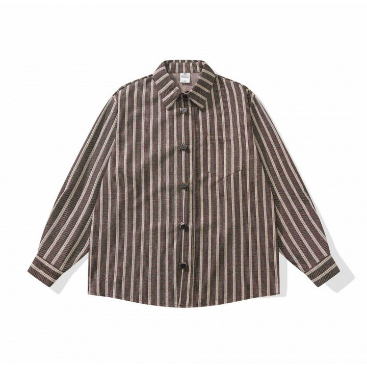 Unisex Oversized shirt jacket with vertical stripes, chest pocket, and boxy silhouette Mune Fashion
