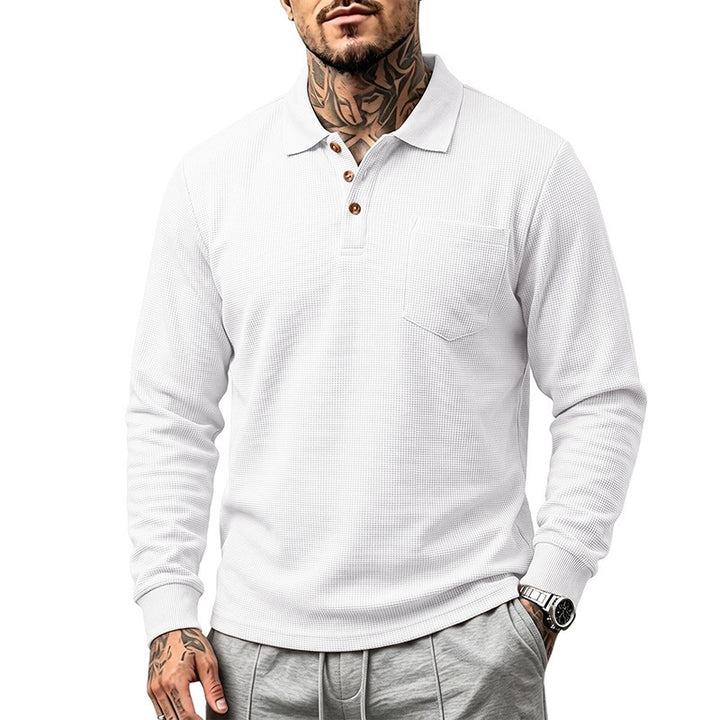 Men's Long Sleeve Waffle Piqué Polo with Button Placket and Chest Pocket Mune Fashion