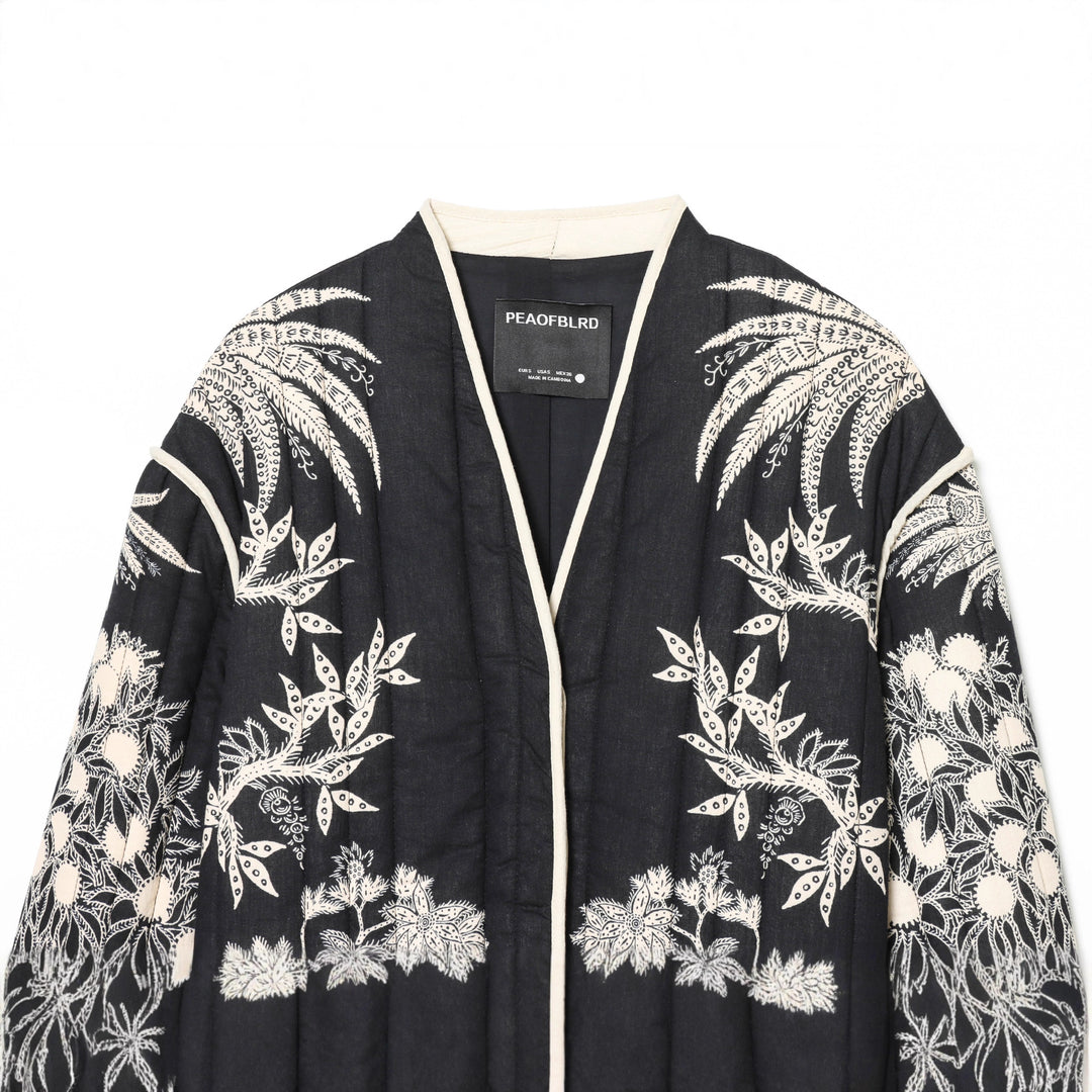 Women nan kimono-style quilted jacket with floral embroidery and contrast piping Mune Fashion