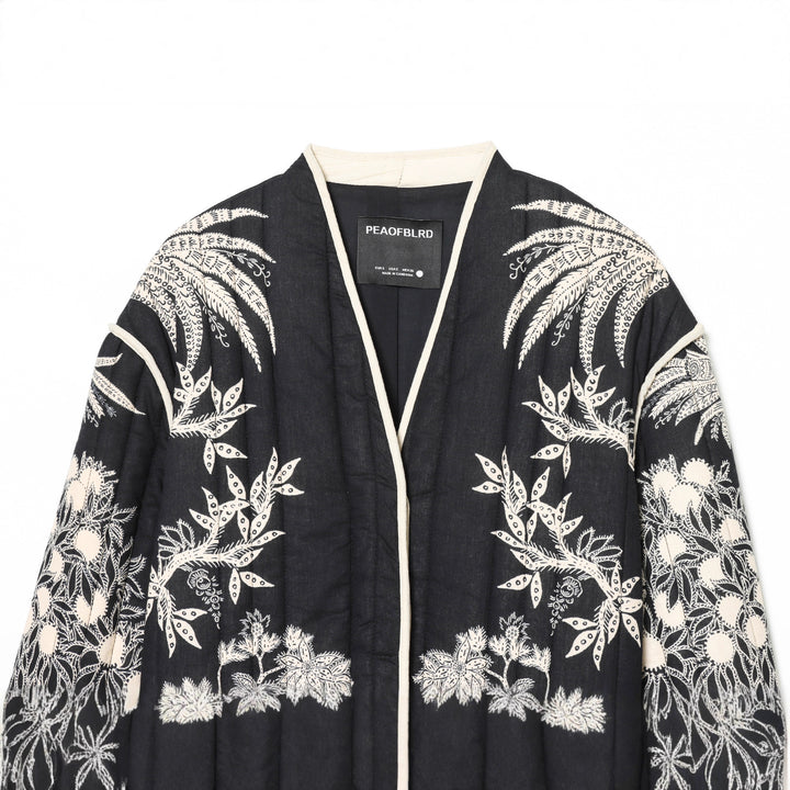 Women nan kimono-style quilted jacket with floral embroidery and contrast piping Mune Fashion