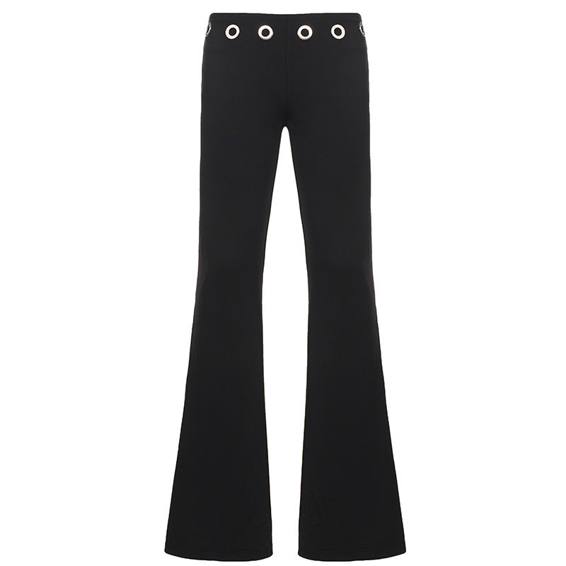 Women's flared trousers with decorative metal eyelet waistband and stretch jersey Mune Fashion