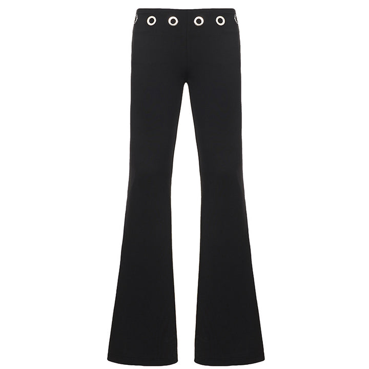 Women's flared trousers with decorative metal eyelet waistband and stretch jersey Mune Fashion