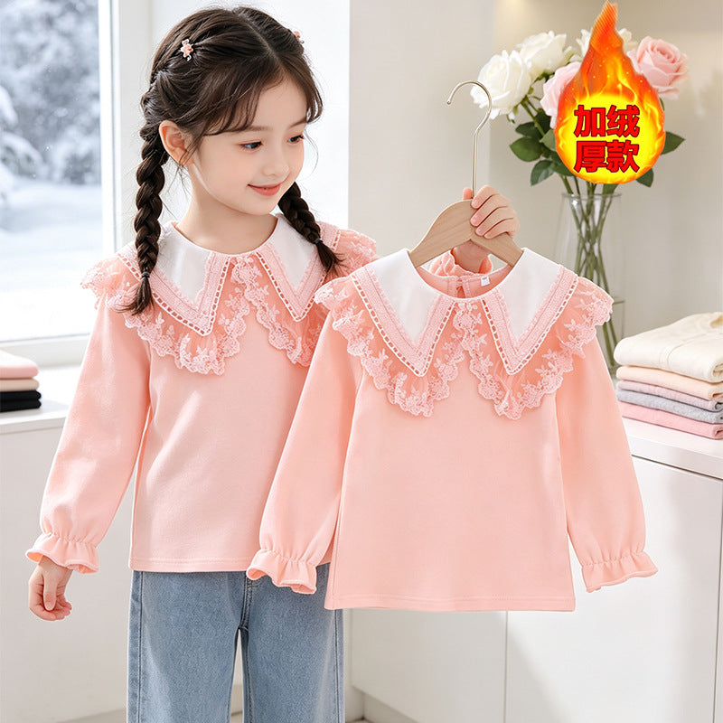 Girls blouse with romantic ruffled collar and elegant embroidery Mune Fashion