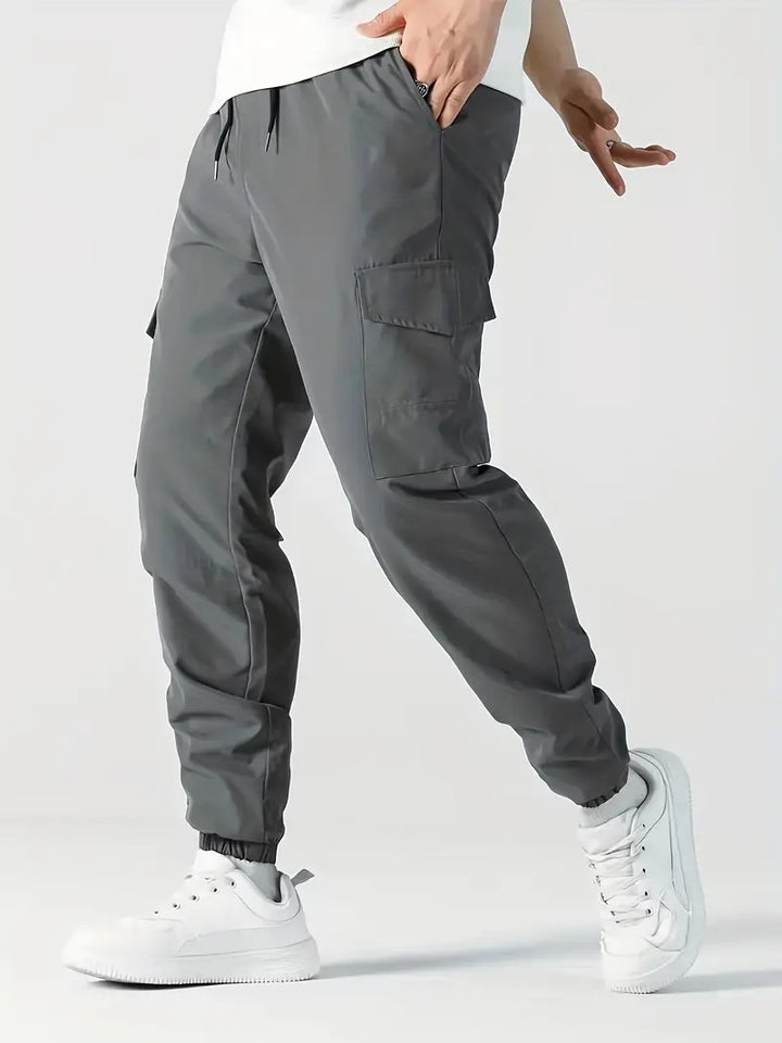 Men's Lightweight Tech Cargo Pants in Jogger Style with Drawstring, Elastic Leg Cuff & Multi-Pockets Mune Fashion