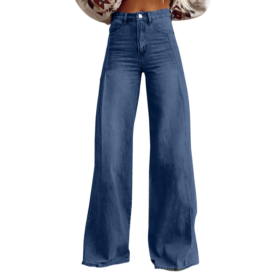 Women high-waisted flared jeans with extra wide leg, figure-flattering fit and subtle vintage wash Mune Fashion