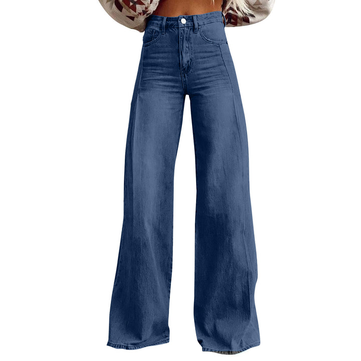 Women high-waisted flared jeans with extra wide leg, figure-flattering fit and subtle vintage wash Mune Fashion