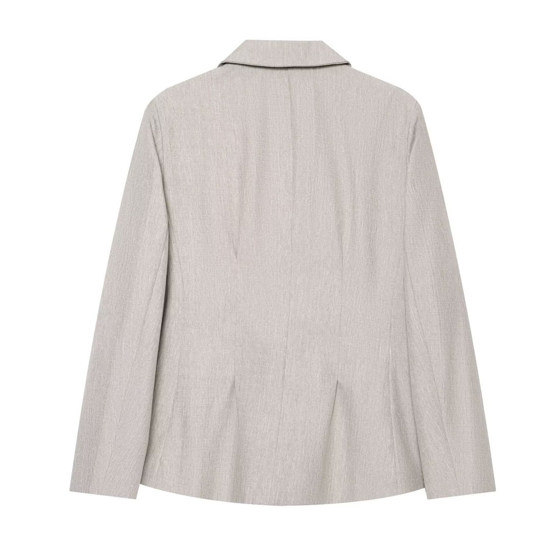 Women Tailored Two-Button Blazer with Patch Pockets and Fine Texture Mune Fashion