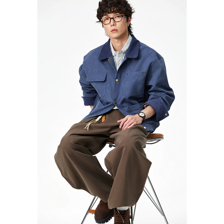 Unisex Short Cut Canvas Field Jacket with Cord Collar and Four Patch Pockets Mune Fashion