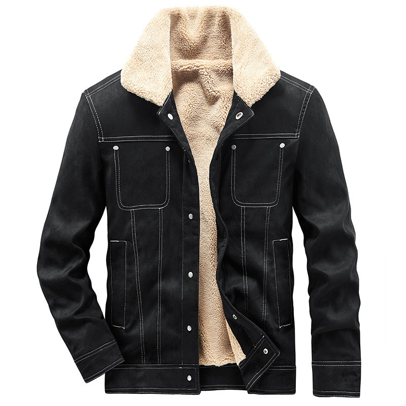 Men's Padded Trucker Jacket in Suede Look with Sherpa Collar Mune Fashion