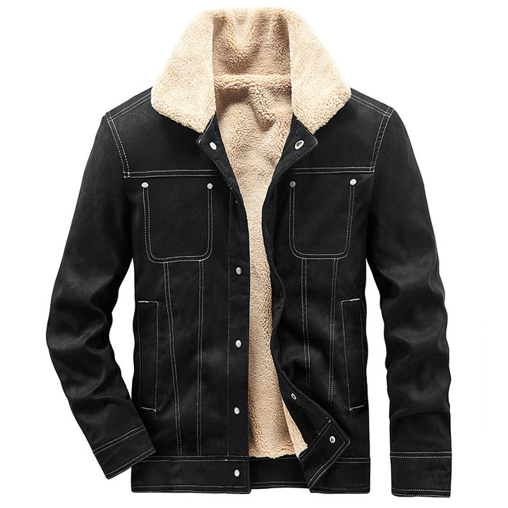 Men's Padded Trucker Jacket in Suede Look with Sherpa Collar Mune Fashion