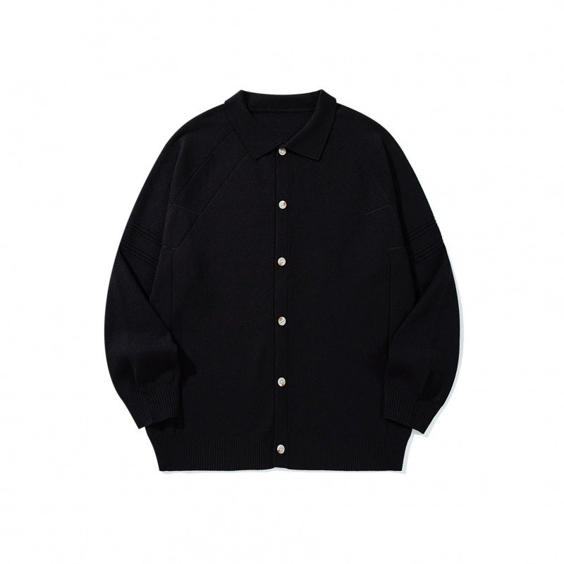 Unisex Boxy Knit Cardigan with Shirt Collar, Raglan Sleeves and Ribbed Hems Mune Fashion