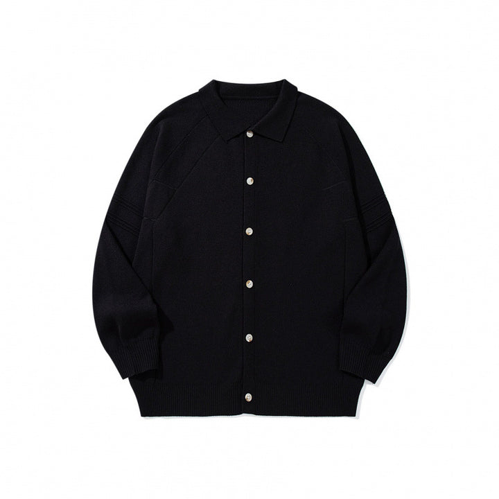 Unisex Boxy Knit Cardigan with Shirt Collar, Raglan Sleeves and Ribbed Hems Mune Fashion