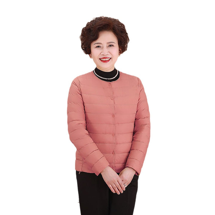 Women's Collarless Ultralight Quilted Short Jacket with Snap Button Closure Mune Fashion