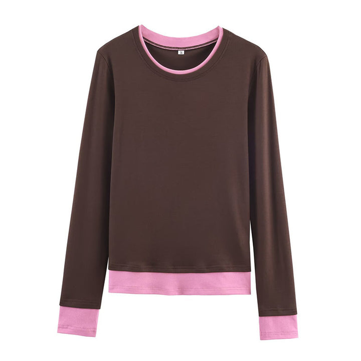 Women's long-sleeve shirt in layered look with contrast cuffs and round neckline Mune Fashion