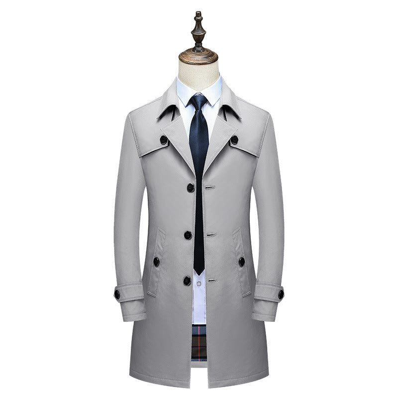 Men Elegant Slim-Fit Trench Coat with Classic Button Placket and Adjustable Cuffs Mune Fashion