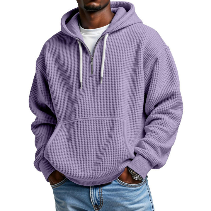 Men's Waffle Knit Halfzip Hoodie with Kangaroo Pocket Mune Fashion
