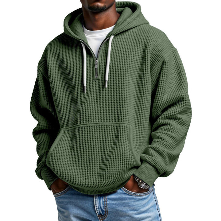 Men's Waffle Knit Halfzip Hoodie with Kangaroo Pocket Mune Fashion