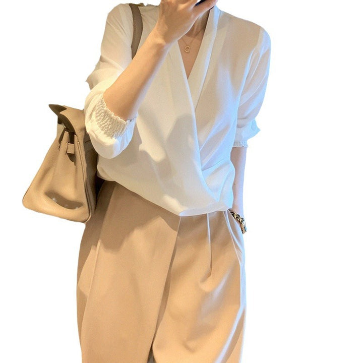 Women Elegant Wrap Blouse Mune Fashion