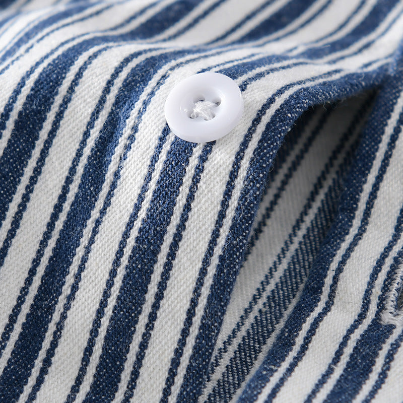Men's Maritime Striped Overshirt made of Cotton Twill with Chest Pockets and Relaxed Fit Mune Fashion