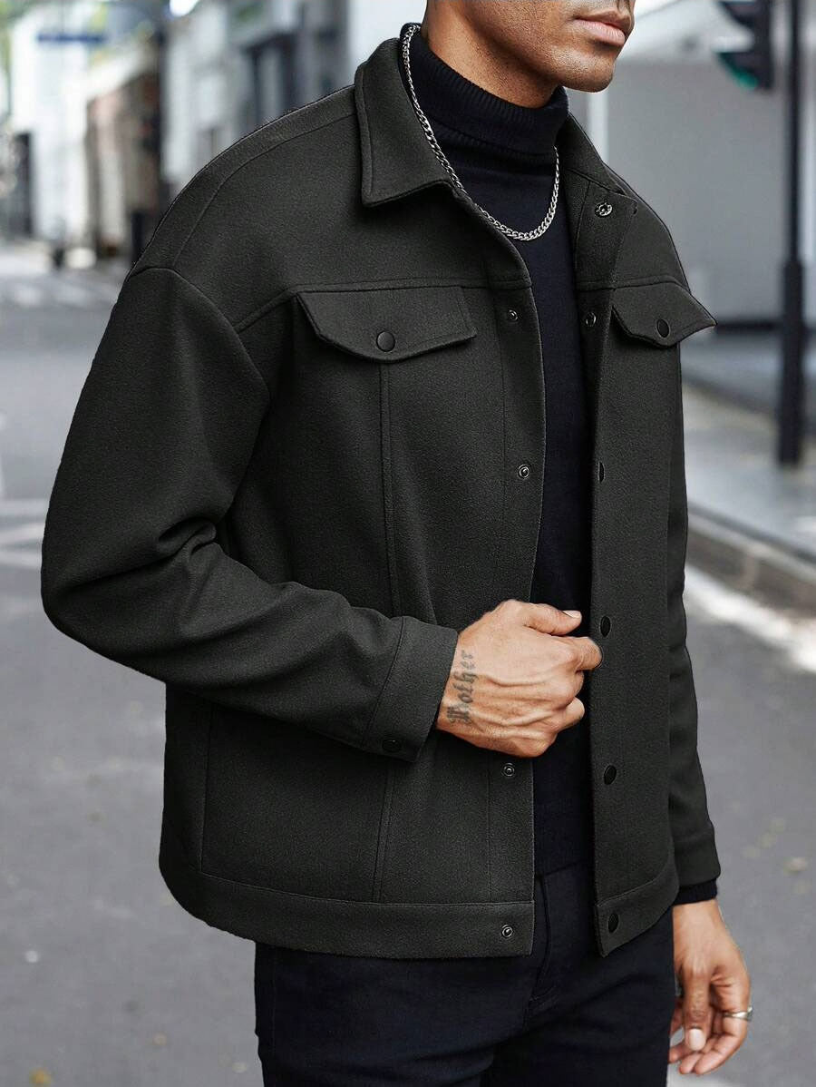 Men's shirt jacket made of wool blend with snap buttons and flap pockets Mune Fashion