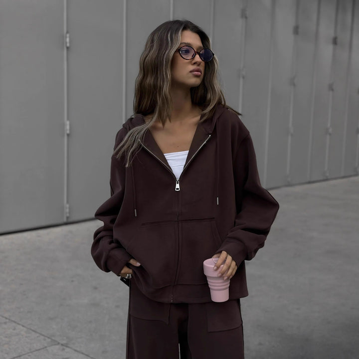Women oversized hoodie jacket with zipper and casual cargo lounge pants Mune Fashion