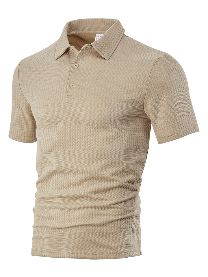 Men's body-hugging short sleeve polo made of elastic jacquard knit with shirt collar Mune Fashion