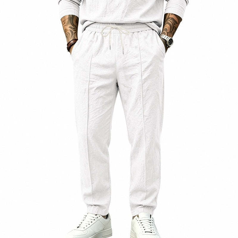 Men's Tapered Casual Pants with Drawstring, Crease and Elastic Hem Mune Fashion